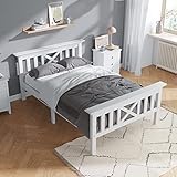 Anwick Holzbett Doppelbett mit X-förmigem Kopfteil, Massivholz Kiefer mit Lattenrost, 140x200 cm Kinderbett Jugendbett mit Schubladen (90 x 200 cm)