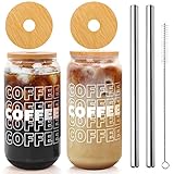 Eiskaffeebecher, Eiskaffeebecher mit Deckel und Strohhalmen, Bierdosenglas mit Deckel und Strohhalm, Eiskaffeegläser Tasse, Dosenförmige Glasbecher, 590 ml Glasbecher, Trinkgläser, Smoothie-Tassen