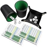 ROTKUSZ Kniffelbecher Set, 2 Würfelbecher Leder mit 10 Würfeln und Würfelspiel Block DIN A6, und Würfelbretter aus PU-Leder, Schocken Set, Würfelspiel, für Yahtzee Liar's Dice Sic BO