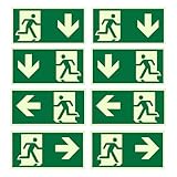 8 Stück Notausgangsschild, 300X150mm, mit Pfeilen nach unten, links und rechts, PVC Selbstklebend Schild Notausgang, Extra Langnachleuchtend, Fluchtwegschild Rettungsweg, für verschiedene Gebäude