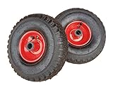 2 x Frosal Luftrad Stahlfelge Rot | Rad Bollerwagen & Sackkarre | Ersatzrad | 20 mm Achse | Rollenlager 3.00-4 | Sackkarrenrad Set | Kit