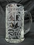 Bierkrug 0,5 ltr. mit Gravur Feuerwehr Logo und Name individuell