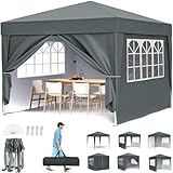 Pavillon 3x3m, Pop-Up Faltpavillon Wasserdicht, Gartenzelt UV Schutz 50+, Partyzelt wasserdicht stabil mit Tragetasche, Höhenverstellbar Faltbar Gartenzelt mit 4 Seitenwänden, für Party, Garten (3*3M)