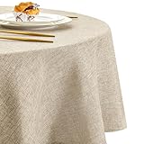 DWCN Leinen Beige Tischdecke Rund 140cm, Abwaschbar, Wetterfest - Tischwäsche für Esszimmer, Garten, Party, Hochzeiten, Wohnzimmer, Balkon