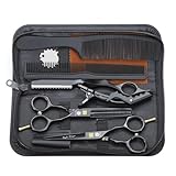 Purple Dragon Haarschere 5,5Zoll Profi Friseurschere Friseurscheren set perfekt Haarschnitt für Damen und Herren Sharfe Schere für Barbier/Friseur/Anfänger (Schwarz)