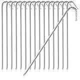 COM-FOUR® 16x XL Bodenanker aus massivem Stahl, J-Form 40 cm, Ø 1 cm – verzinkte Erdanker für Zelt, Pavillon, Hüpfburg, Trampolin, auch als Bewehrungsstab für den Boden, stabil & rostfrei