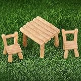 Puppenhaus Miniatur Tisch Stuhl aus Harz Möbel Zubehör für Fee Garten Mini Simulation Dekoration Outdoor Spielzeug Bastelbedarf Teile Weihnachten (EIN Paar Stühle + EIN quadratischer Tisch)