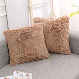 NordECO HOME 2er Set Kissenbezug 50x50 cm Braun Künstlich Pelz Dekorative kissenhülle Deko Kissen Kuschelkissen Flauschig Sofakissen Superweich Plüschkissen für Sofa