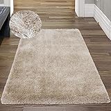Teppich-Traum Flauschiger Moderner Hochflorteppich Flur Glitzereffekt Sand 80 x 150 cm
