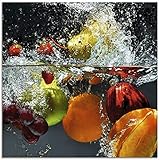 ARTland Wanddeko Glasbilder Wandbild Glas Bild einteilig 40x40 cm Quadratisch Früchte im Wasser Obst Frucht Cocktails Erdbeere Orange Limette Zitrone S7LQ