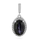 Cavill Indischer Stern-Diopsid Silberanhänger 7,68 ct Ovaler Cabochon mit 26 weißen Topasen 0,461 ct in 925er Sterling Silber, Eleganter Vario-Clip Schmuck für Abendmode