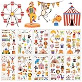 10 Blätter Zirkus Tattoo Kinder, Temporäre Tattoos für Kinder, Clown Mitgebsel Kindergeburtstag, Circus Kindertattoos, Wasserdichte Sticker Tatoos Aufkleben für Mädchen und Jungen