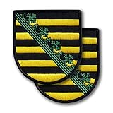 Patchion - Sachsen Wappen - 2er Set - Schildförmiger bestickter Aufnäher/Abzeichen/Emblem - 7,6 x 8,1 cm - schwarze VeIcro-Rückseite (Haken und Schlaufe)