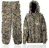 Favuit 3D Ghillie Tarnanzug, Dschungel Kostüm Ghillie Suit Camouflage Anzug Woodland Tarnkleidung für Buschjagd Tierfotografie Jagd Verdeckt Festschmuck(S)