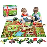 Oriate Bauernhof Traktor Spielzeug, Druckguss, DIY Fahrzeuge LKW Maschinen Spielset 38-teilig mit Nutztier, Realistisches Pädagogisches Farm-Set für Kinder, inklusive Mähdrescher, Anhänger, Kuh