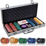 CCLIFE Pokerset Profi 300 500 PCS Pokerspiel inkl. Pokerkoffer Pokerdecks Dealer Button Poker Set Pokerchips Tischauflage Spielmatte