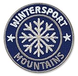 2 x Wintersport Patch hochwertig gestickt 55 mm silber metallic/Berge Mountains Ski Winter Sport/Aufbügler Applikation Patches Abzeichen Bügelbild für Kleidung Jacke Jeans (Blau-Silber)