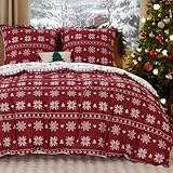 BEDSURE Bettwäsche 220x240 3teilig Weihnachts - Bettwäsche-Sets Schneeflocke Bettbezug 220x240 mit 2 Kissenbezüge 80x80 cm, Festliche Bedding Muster Rot mit Reißverschluss