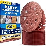 S&R Klett Schleifpapier Set 125 mm, Meister, 8 Löcher, 60 St Schleifblätter, Schleifscheiben für Exzenterschleifer 125mm, je 10 x Körnungen P40, P60, P80, P120, P180, P240, zuverlässige Haftung