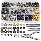 Queta 146 Set Snap Druckknöpfe Zange Spielanzug Kupfer Kleidung Snaps Handwerk Werkzeug in 6 Farben Nähfrei Buttons Druckknopf Set für Kleidung, Jacken, Jeans, Armbänder, Taschen, 12.5mm