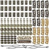Queta Wikinger Rune Perlen, Nordic Bartperlen, Flechtperlen, Haarperlen, Haarverlängerung Nadel Einfädler Schlaufennadel Microringnadel für Haar Bart Schmuck DIY Halskette Halskette Anhänger (Golden)
