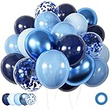 Luftballons Blau 60 Stück 12 zoll, Blaue Ballons Navy Pastell Blau Hellblau Latex Luftballons Metallic Konfetti Ballons Set für Mann Geburtstag Hochzeit Weihnachten Abschluss Party Deko