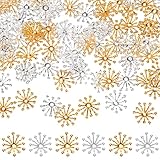 M METERXITY 100 Stück Blütenstaubende Kappen Blütenstempel 13mm x 3.5mm (B x H) Metall Mehrblättrige Blütenabstandshalter Ende Kappen Für DIY Basteln [Silber Rotgold]