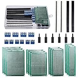 VooGenzek 46 Stück PCB Board Kits, 12 Stück Doppelseitige Leiterplatten Prototypkarten + 12 Stück Male/Female Header Connector + 10 Stück 2/3Pin Schraubklemme + 12 Stück Nylonsäule