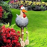 DYOUen Huhn Deko Garten Handarbeit Gartenstecker Hahn Gartenstatue Henne Gartendeko Hühner Gartenfigur Harz Gartendekoration, fur Outdoor Balkon Wohnzimmer (grau)