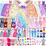 Miunana 110+ Kleidung für Puppen Puppenkleidung Fashion Kleider Tops Bluse Hosen Abendkleider Badenanzüge Minikleider Schuhe Kleiderbügel Handtasche Flügel Zubehör für 11,5 Zoll Mädchen Puppen