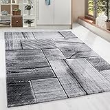 Design Kurzflor Teppich Holzbalken Look Wohnzimmer Grau Schwarz meliert, Grösse:160x230 cm