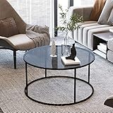 [en.casa] Couchtisch Kolari Wohnzimmertisch 45 x Ø80 cm Beistelltisch rund Sofatisch Tischplatte aus Rauchglas Kaffeetisch Metallgestell