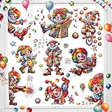 AUAUY 9 Blatt Fensterbilder Karneval, Selbstklebend Clown Fenster Aufkleber, Statisch Haftende Fensteraufkleber Wiederverwendbar - Clown Fensterdeko Karneval, Fasching, Zirkus Deko