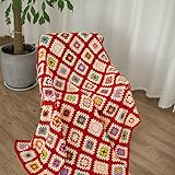 RISEON quadratische Häkeldecke im Pullover-Stil, mehrfarbig, Boho-Reiseakzent-Dekor, Überwurf für Sofa, Schmusetuch, Bett, Wohnzimmer, Schlafzimmer (rot)