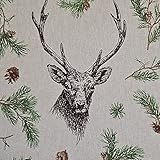 Stoff Meterware Baumwolle natur Hirsch Reh Tannen herbstlich pflegeleicht Dekostoff Vorhangstoff Leinenoptik Meterpreis