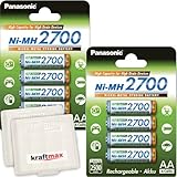 Panasonic 2700 NI-MH-Akkus mit hoher Kapazität, BK-3HGAE – 8 Mignon AA-Batterien im Batteriekasten, 8er-Pack.