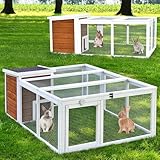 zooprinz brandneues Freilaufgehege mit Stall für draußen – ideal für Kleintiere – Besonders Stabiler und großer Holzrahmen mit Kaninchenstall – Freilauf mit natürlicher Farbe lasiert – Hasenstall (L)