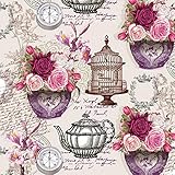 20 Servietten Rosen an Vintage-Elemente/Kompass/Käfig/Blumen 33x33cm