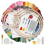 MAKEASY 205 PCS Stickerei Set,Stickerei Starter Kit, 100 Farbfäden, 40 Nähnadel, 3 PCS Aida Tuch, 5 PCS Bambus Stickrahmen, Kreuzstich Tools für Erwachsene und Kinder Anfänger