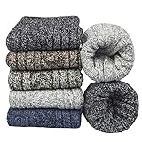 Dicke Damen Socken 5 Paar Merino Wollsocken Warme Stricksocken Damensocken Thermosocken für Damen Winter（36-42 Schwarz + Marineblau + Grau + Dunkelgrün）