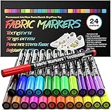 APOGO 24 Textilstifte Waschmaschinenfest, Textilmalstifte, Textilfarbe Stoffmalfarben Waschfest Stoffmalstifte Textilmarker für T shirt, Stoffbeutel zum Bemalen Hut Stoff Basteln Stifte