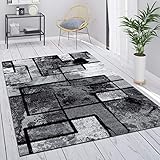 Paco Home Teppich Wohnzimmer Vintage Kurzflor Schlafzimmer Geometrisches Design Modern, Grösse:140x200 cm, Farbe:Grau