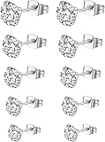 URBIUTF 5 Paar 925 Sterling Silber Ohrringe Set für Damen und Herren - Diamant Ohrstecker 3, 4, 5, 6, 8 mm - Mädchen Silber Ohrringe