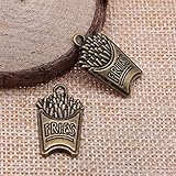 VRUESH 30 Stück Charms Pommes Frites 25 x 15 mm 2 Farben Antik Bronze Anhänger Pommes Frites Charms Zubehör   -Antik Bronze plattiert