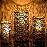 ZEYA Windlicht schwarz Gold Metall, 3er Set, orientalische Laternen, Windlicht Ornament als attraktive Deko Wohnzimmer, 20+25+30 cm große Kerzenhalter, einzigartiges Geschenk zu Weihnachten