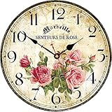 Toudorp Home Wall Clock 20CM Silent Wood Wall Clock Französisch Vintage Floral Wanduhr Dekorative Batterie (Rose Rose)