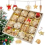 56 StüCk Strohsterne Christbaumschmuck, Christbaum Schmuck Strohanhänger Natürlicher Christbaumanhänger Weihnachtsdeko with 3.5-6.5 cm Strohsterne