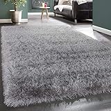 Paco Home Hochflor Teppich Wohnzimmer Schlafzimmer Shaggy Einfarbig Flauschig Modern, Grösse:60x100 cm