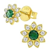 KingGold Gold Ohrringe Blumen Smaragd mit Zirkonia Stab 585