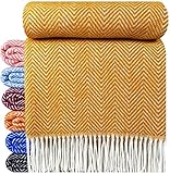 STTS International Wolldecke 100% Schurwolle Wohndecke 140 x 200 cm Tagesdecke Schurwolldecke Woll-Plaid Tirol in vielen Farben erhältlich (Senf (D-M))